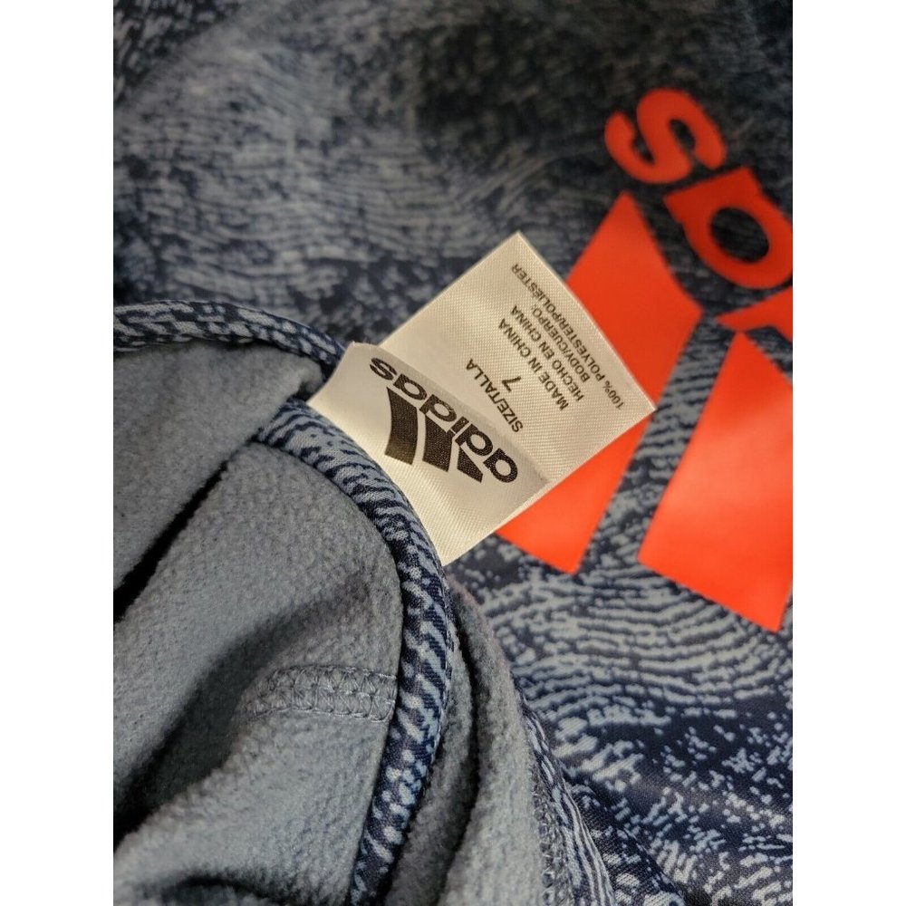 Adidas Youth Boys Pullover Hooded 2Tone Blue Sweatshirt Size 7 Logo Fleece Lined - Picture 5 of 10